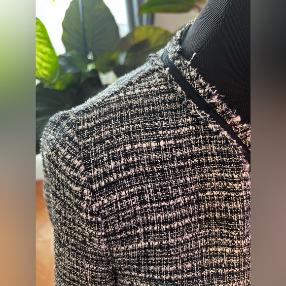 Zara Tweed Blazer, Buttonless, Black Piping, Small - Picture 3 of 12